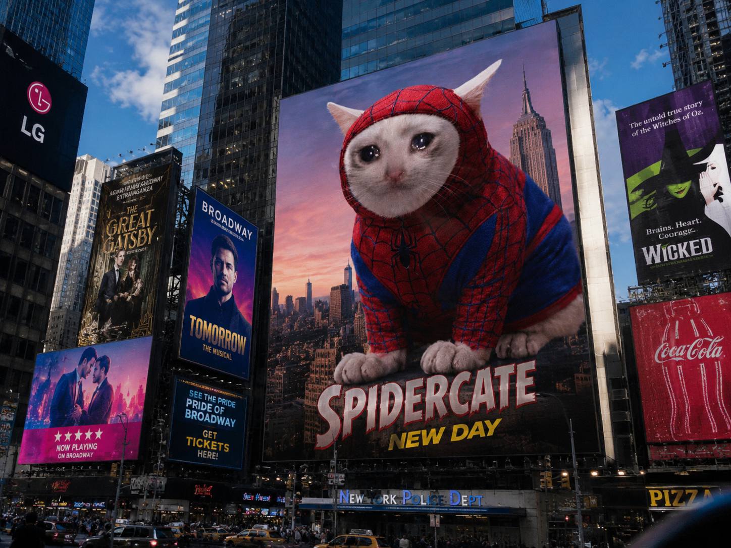 SPIDERCATE: New Day billboard towering over Times Square